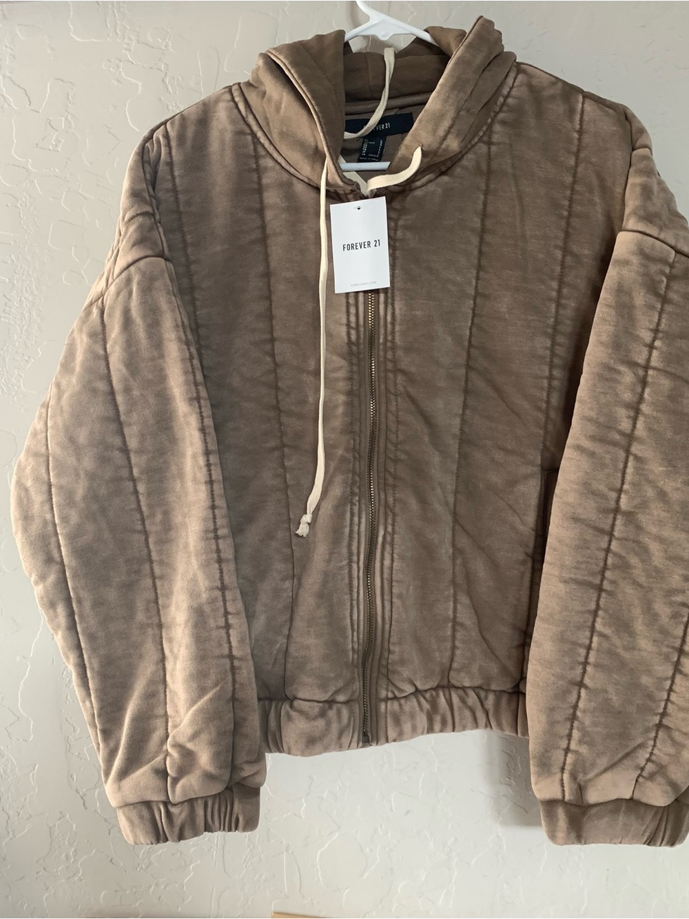 Forever 21 Taupe Quilted Zip-Up Hoodie Jacket tan size L
